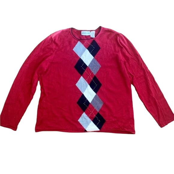 Alfred Dunner Sweaters - Alfred Dunner Red Diamond Beaded Blouse Shirt Top Womens Large
